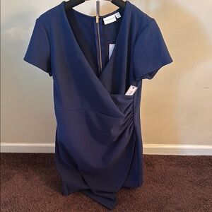 Bisou Bisou Blue Ruched Wrap Midi Dress